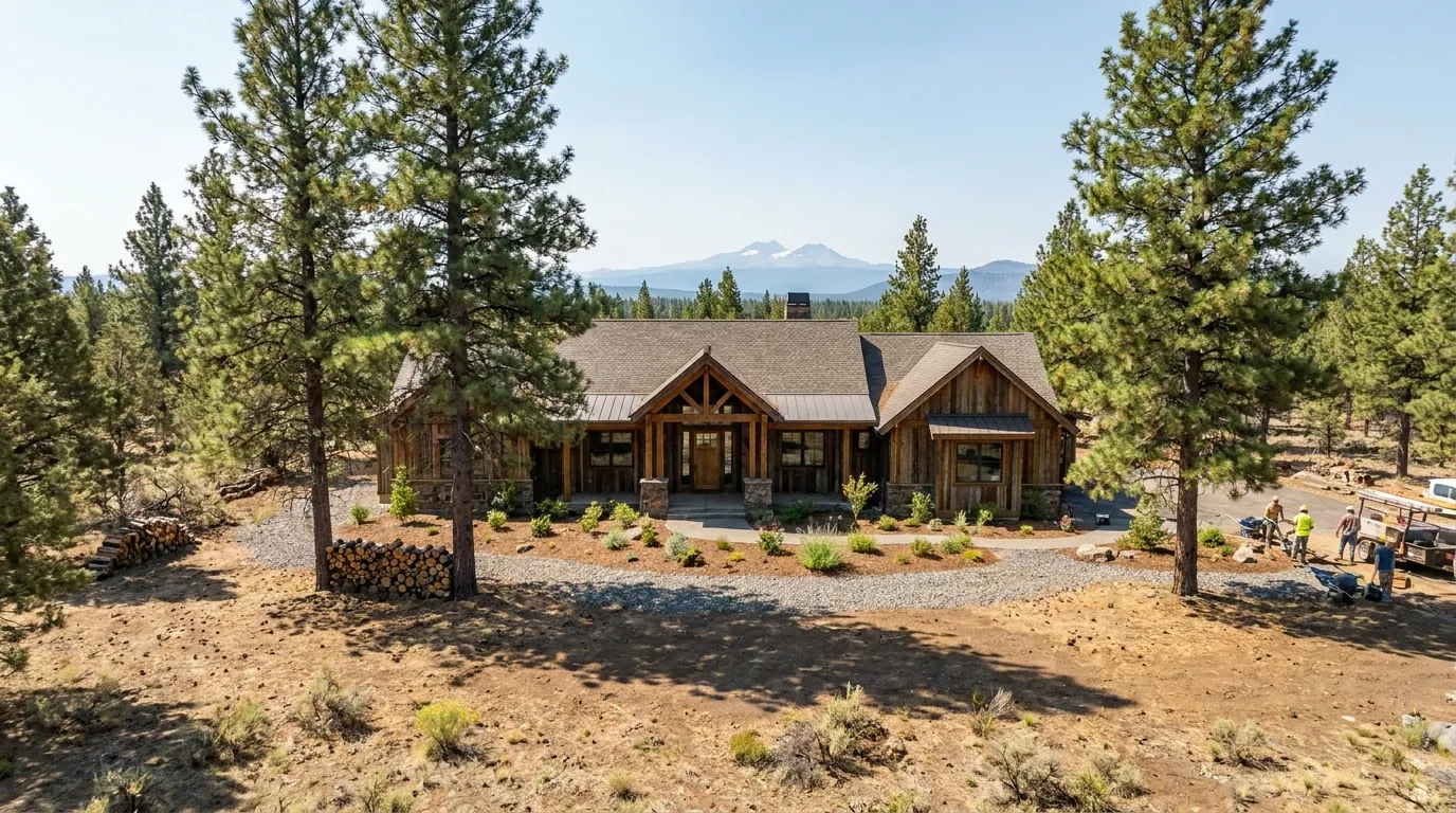 Cleared defensible space around a home on a Central Oregon lot