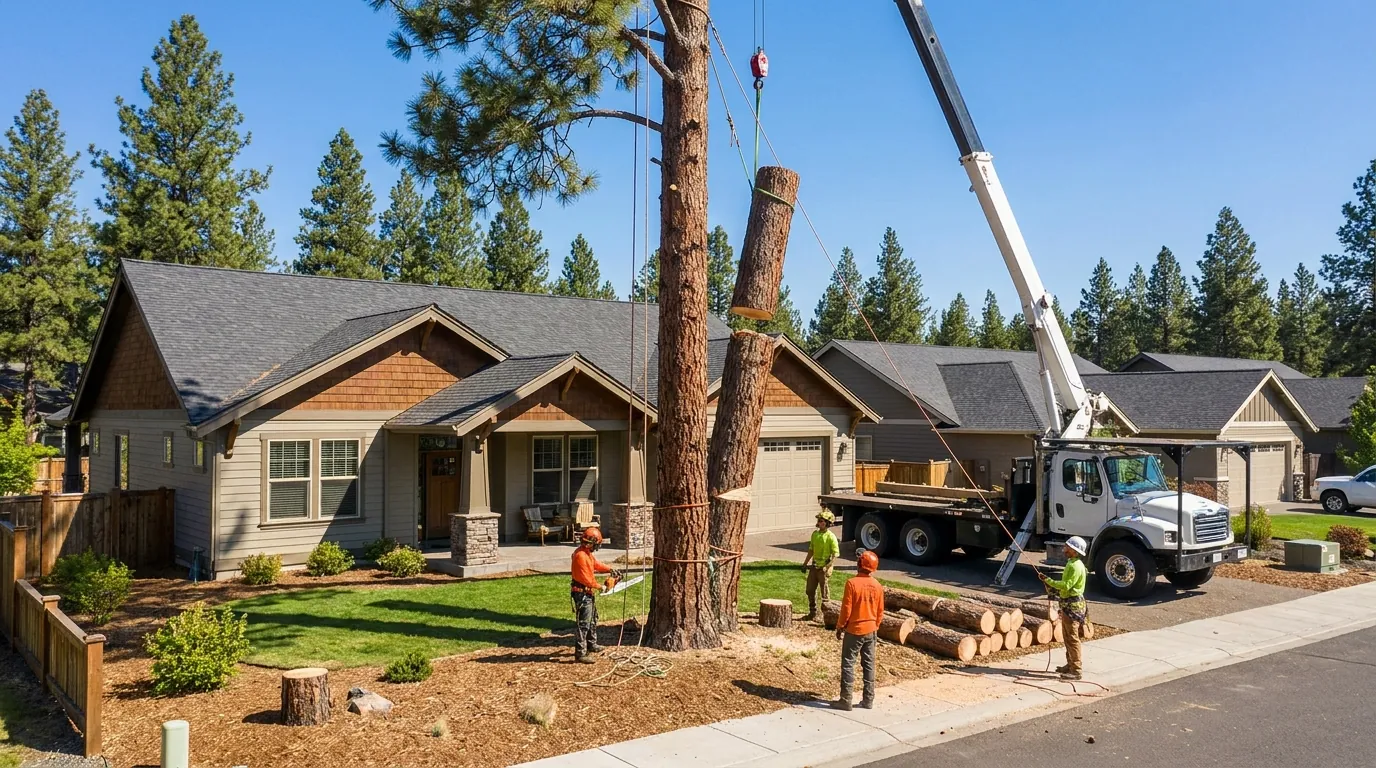 Mature trees along a residential street in Redmond, Oregon